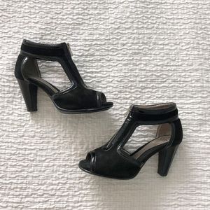 Black Zip T-Strap Heels